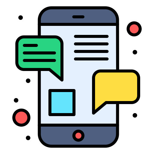 Imagen de un teléfono inteligente con bocadillos de conversación
