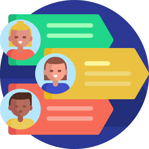 Opinión Tres etiquetas de colores con la imagen de una persona en cada una de ellas