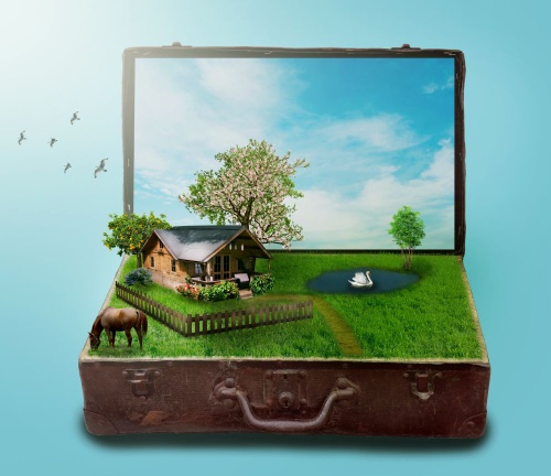 Maleta con ilustración de campo