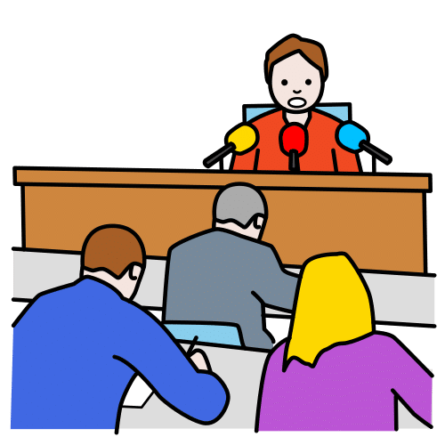 Persona hablando para periodistas