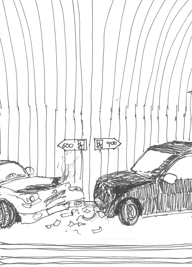 Dos coches colisionan en medio de un túnel