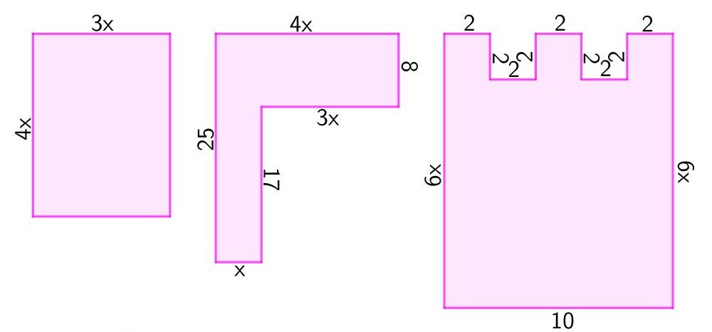 Tres poligonos con las medidas de los lados en función de una variable