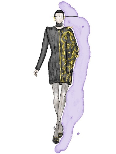 Dibujo de una modelo en una pasarela