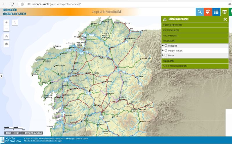 Captura de pantalla del visor de riesgos de Protección Civil
