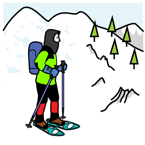 Persona caminando con raquetas sobre la nieve