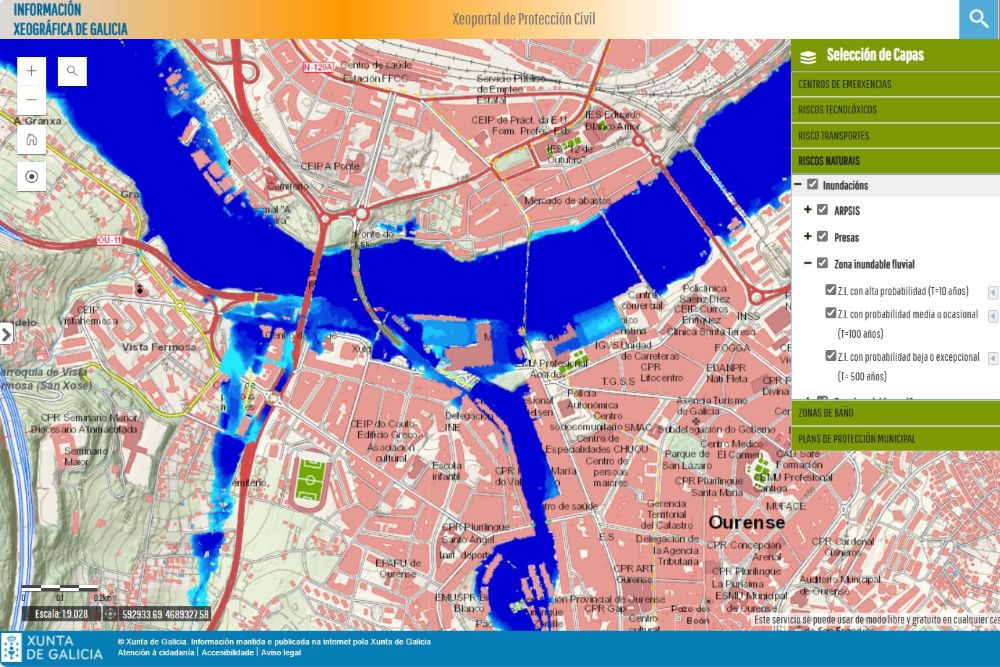 Captura de pantalla del Visor de Protección Civil en Ourense