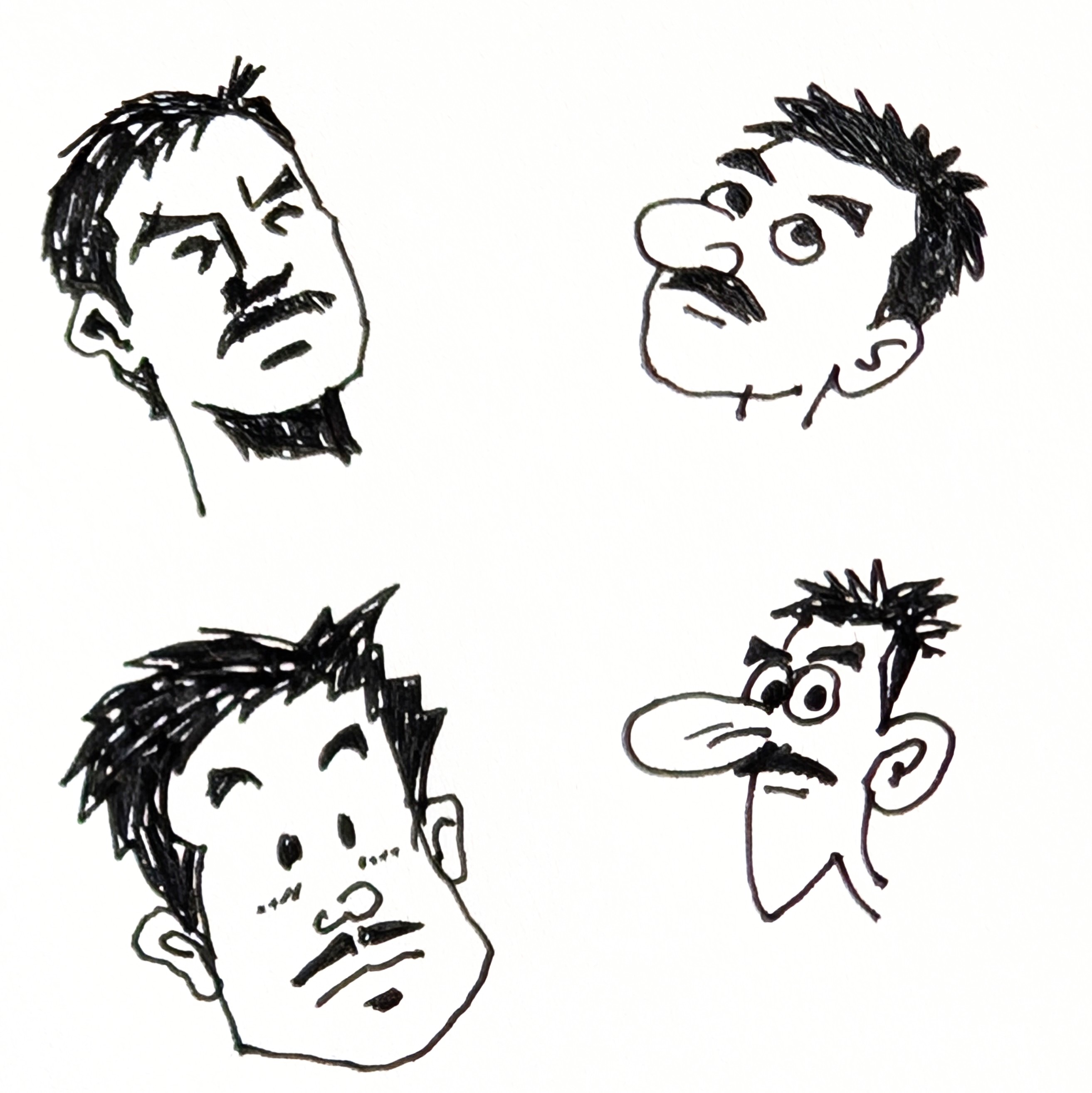 Home con bigote representado en catro estilos diferentes