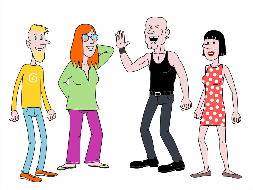 Varias personaxes interactuando