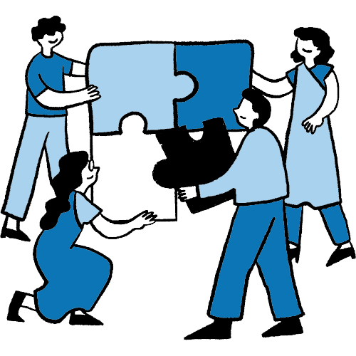 Grupo de traballo con pezas dun puzzle para representar un grupo heteroxéneo