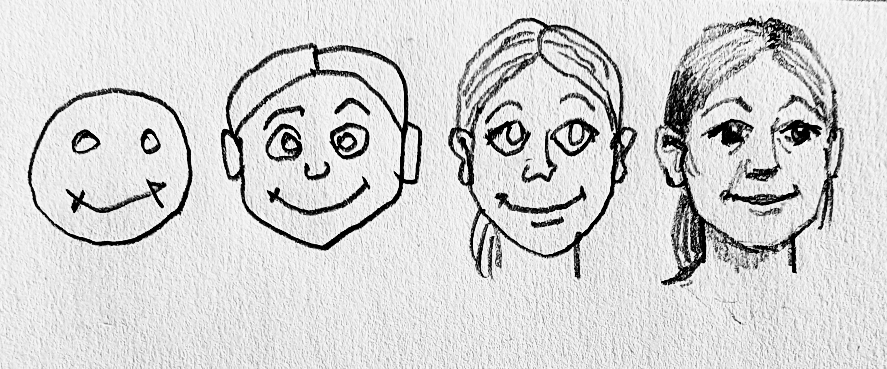 Rostro dunha rapaza representado en diferentes niveis de iconicidade