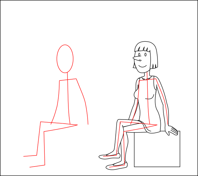 Personaxe de cómic xunto ao seu esqueleto