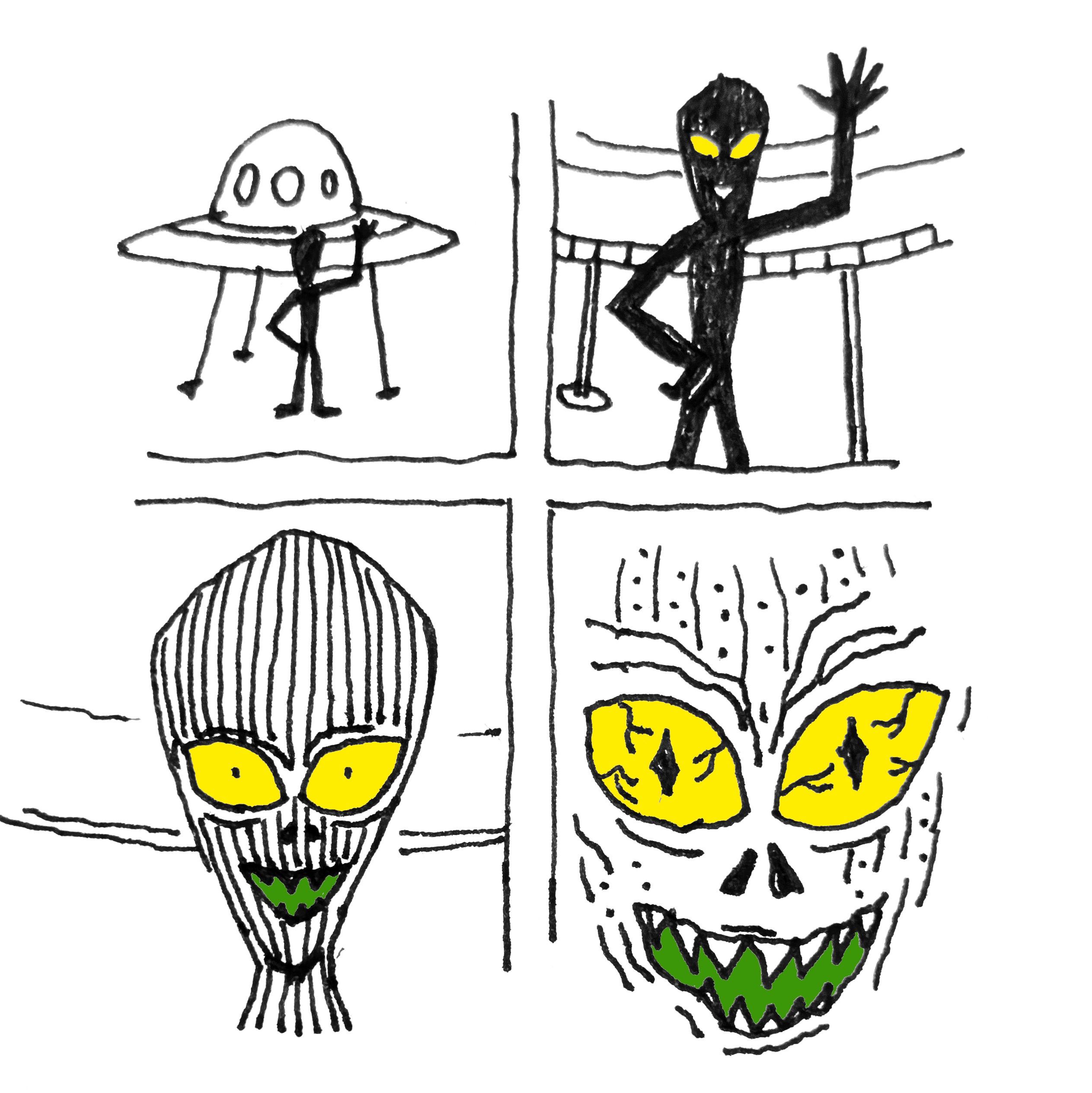 Extraterreste recén chegado á terra, saudando