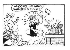 Viñeta de  Popeye con gran  ledicia por ten un pequeno
