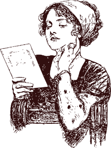 Debuxo dunha muller mirando un papel