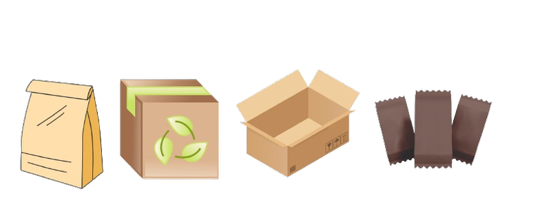 Diferentes tipos de embalaxe para diferentes productos.
