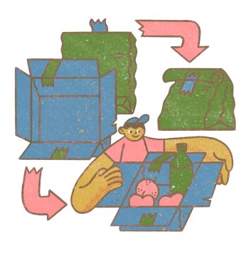 Mozo empregando material reciclado para unha nova embalaxe