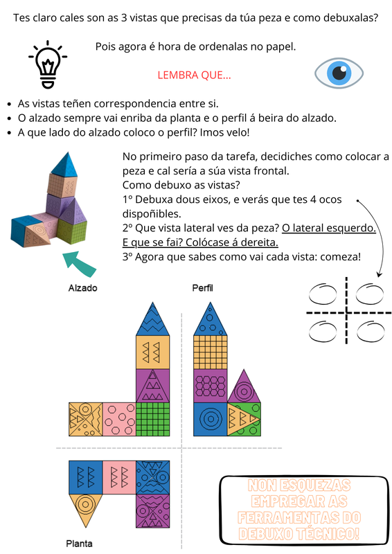 Resolución da tarefa e colocación das vistas diédricas.