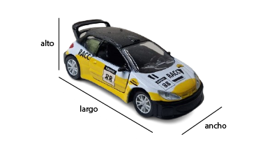 Obxecto real no que se indican as 3 dimensións