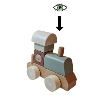 Aparece o tren cun ollo enriba para mostrar a vista superior ou planta.