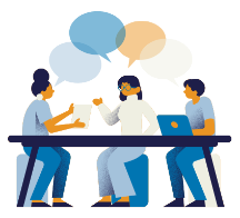 Grupo de persoas falando sobre o que pasa na súa contorna