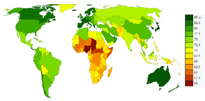Distibución mundial da esperanza de vida