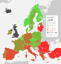 Distribución do índice de Gini en Europa no ano 2020