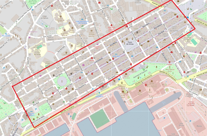 Plano do casco histórico de Ferrol