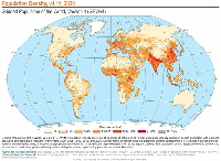 Imaxe que amosa o mapa das densidades de poboación mundial