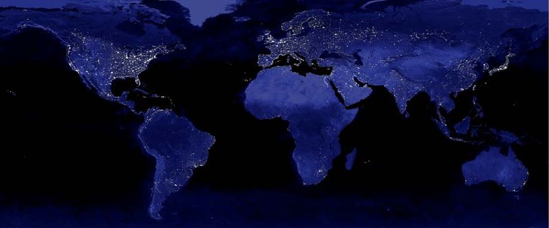 World Night Lights Map Mapamundi nocturno coas cidades iluminadas