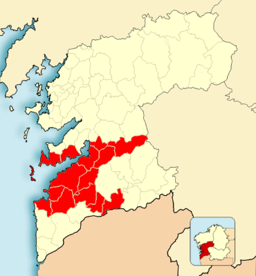 Mapa dos concellos da área metropolitana de Vigo.