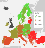Distribución do índice de Gini en Europa no ano 2020