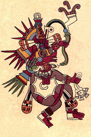 Representación do deus azteca Quetzalcóatl baseada nunha imaxe do Codex Borbonicus, século XVI
