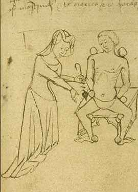 Médica medieval Ilustración do século XV