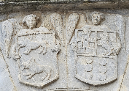 Fotografía do escudo de armas dos condes de Lemos no castelo de Monforte