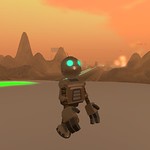 Ilustración futurista de un robot humanoide con un horizonte rojizo de fondo