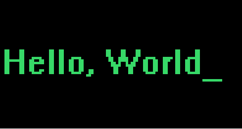 Hola, mundo en pantalla negra con color verde