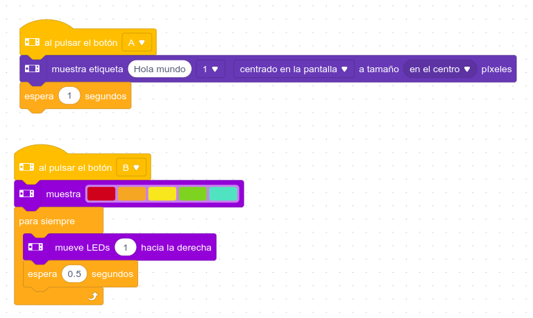 Programa Hola mundo hecho en lenguaje de bloques makeBlock5Code
