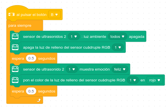 Programa Hola, mundo hecho en lenguaje de bloques makeBlock5 para mBot2