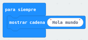 Programa Hola, mundo hecho en lenguaje de bloques makeCode