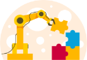 Ilustración de un brazo robótico montando un puzzle