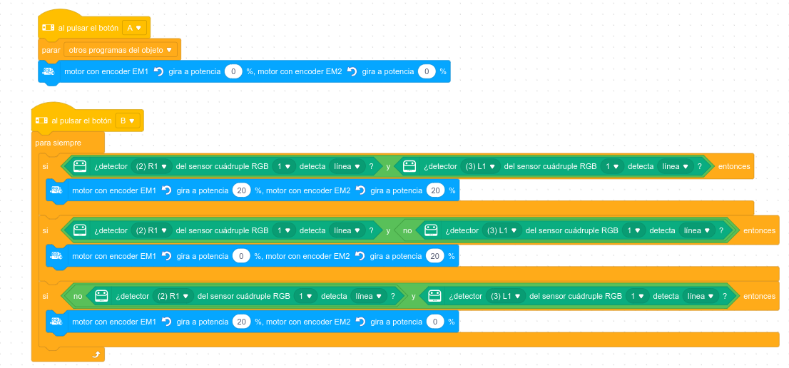 Programa sigue líneas hecho en lenguaje de bloques Mblock5