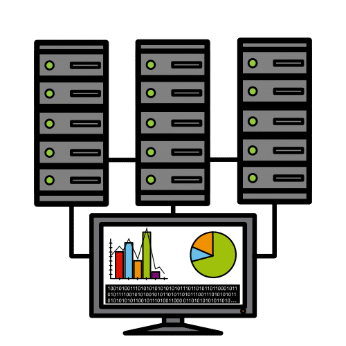 Centro de datos emitiendo datos a una computadora