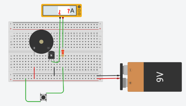 En la imagen se muestra un amperímetro midiendo la corriente que llega a la base del transistor en el circuito sensor de humedad