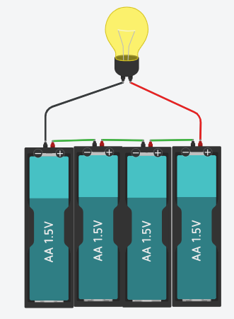 En la imagen se pueden ver cuatro pilas en serie (hecho con Tinkercad)