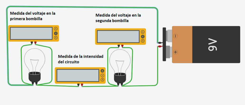Medida de voltaje con multímetro, hecho con Tinkercad
