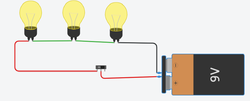 En la imagen se pueden ver 3 bombillas en serie (circuito hecho en Tinkercad)