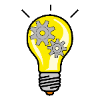 Pictograma de bombilla encendida con engranajes dentro simbolizando la innovación