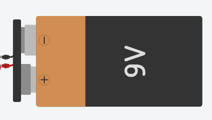 En la imagen se puede ver una captura de pantalla de una pila de 9 V del programa Tinkercad