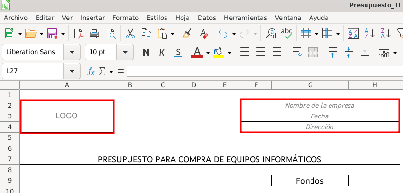 La imagen muestra una captura de LibreOffice Calc