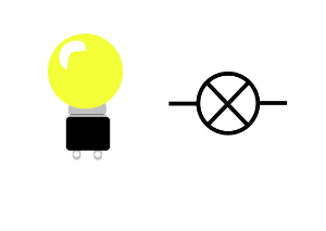 Dibujo de una bombilla y símbolo eléctrico